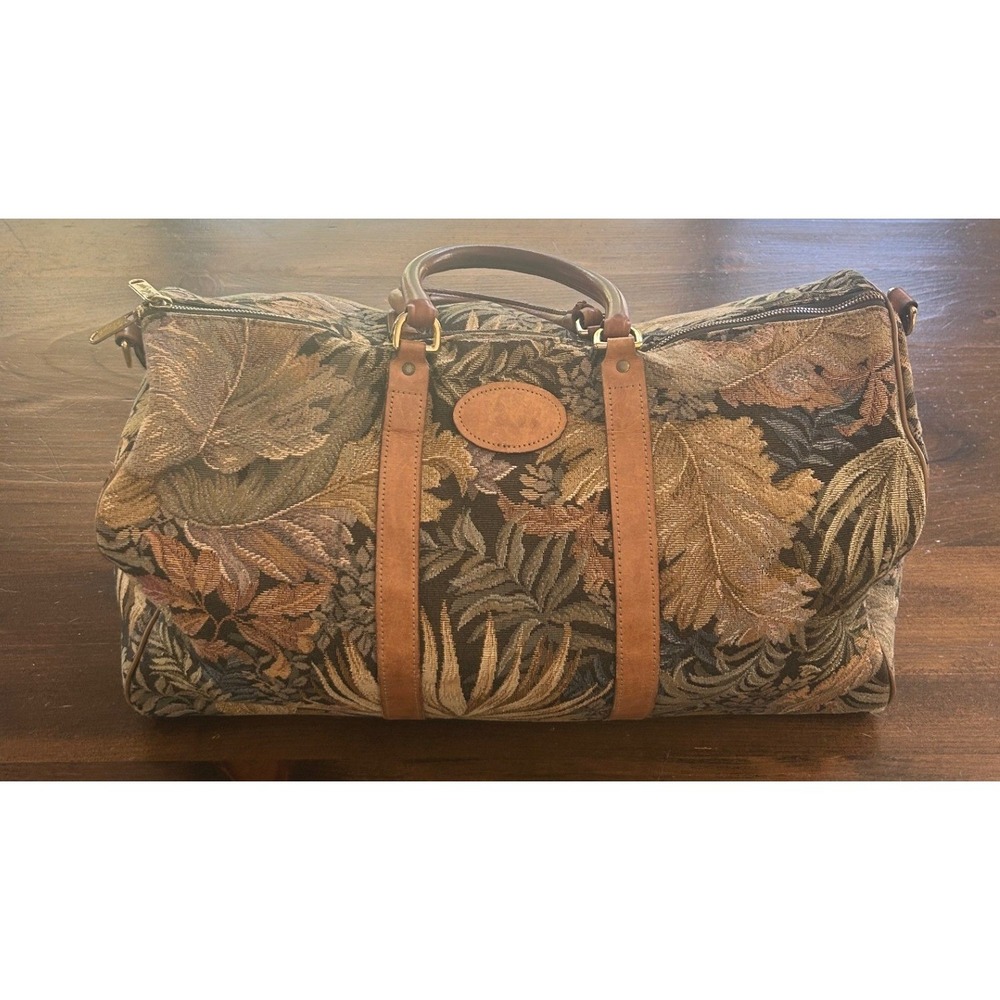 Vintage Boyt USA Duffel Bag Unisex Large Multicolor Tapestry Floral Leather